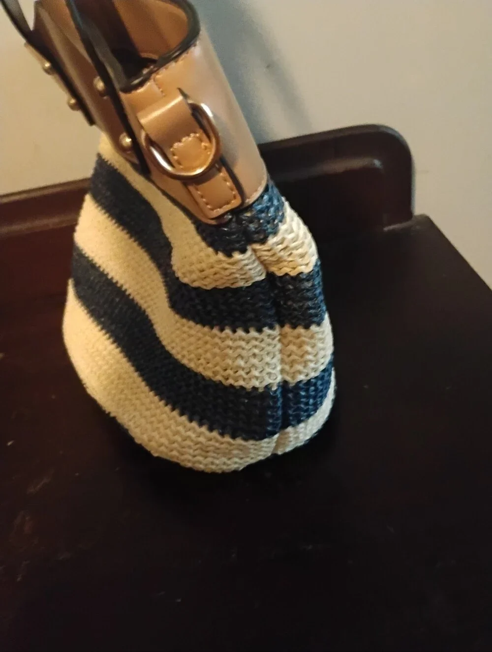 Olivia Miller Tan and Navy Striped Straw Tote